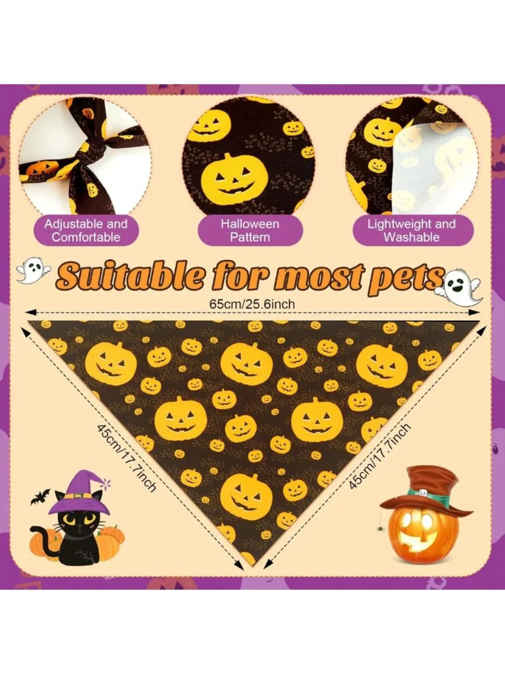 200 Pcs Halloween Dog Bandanas - Pumpkin, Ghost, Bat & Spider Web Designs